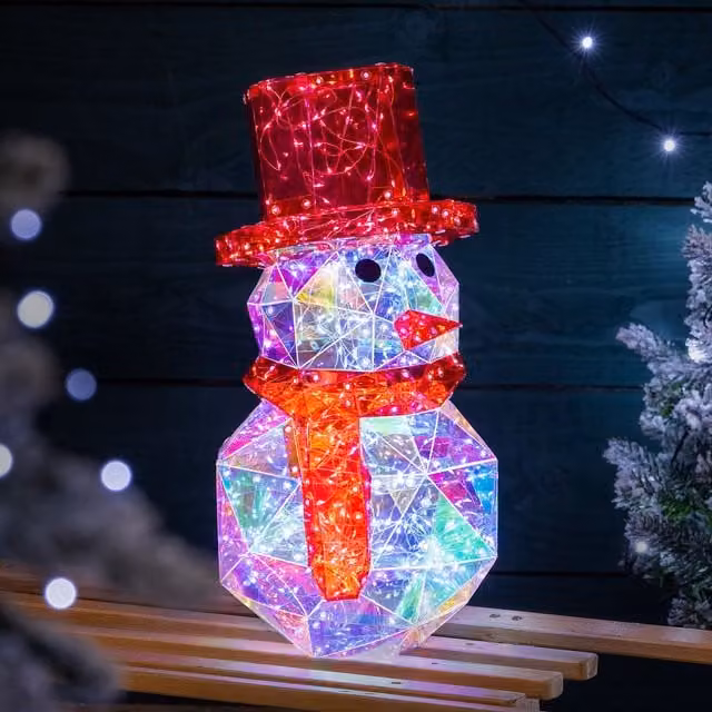 Christow Christmas Snowman Iridescent LED Indoor Tabletop Decoration with Remote and Timer, Multicolour, H 40 cm x W 23.6 cm x D 19.8 cm