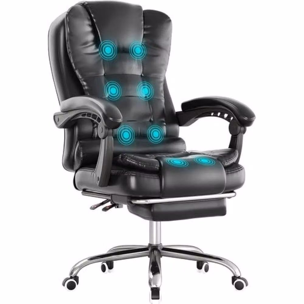 FORGEVIO 8 Point Massage Office Chair in Black with Synthetic Leather and Headrest – 2