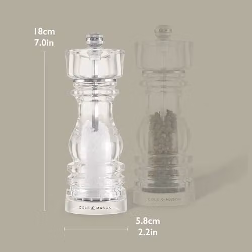 Cole & Mason Transparent Acrylic Salt Grinder with Ceramic Mechanism, Height: 18 cm – 5