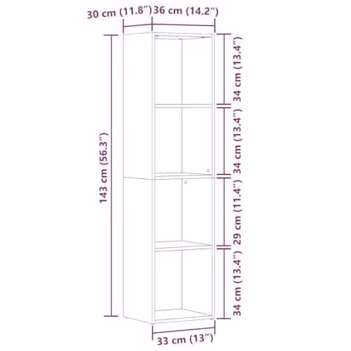 vidaXL Book Cabinet in Old Wood Brown, Engineered Wood, W/D/H: 30 x 36 x 143 cm – 3