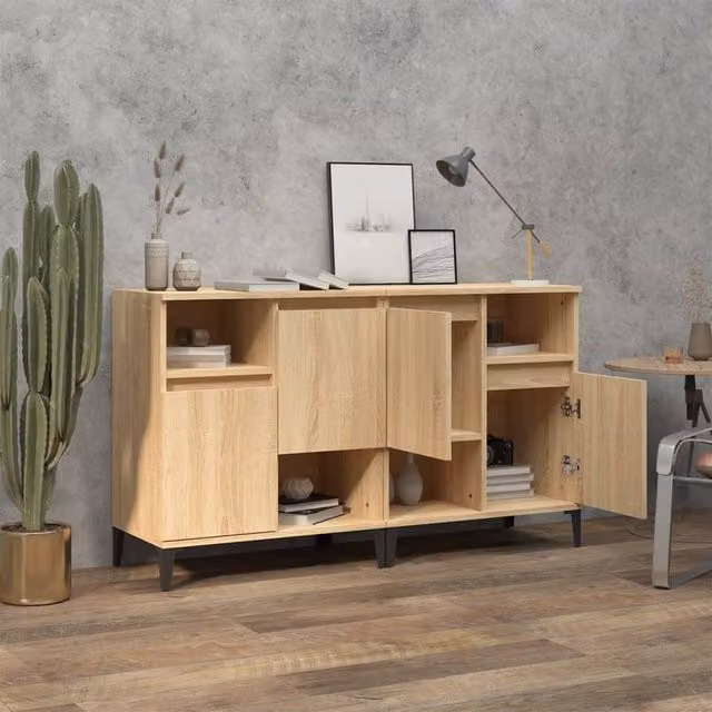 Berkfield Home Set of 2 Sonoma Oak Sideboards in Light Tan, W/D/H: 60 x 35 x 70 cm – 1