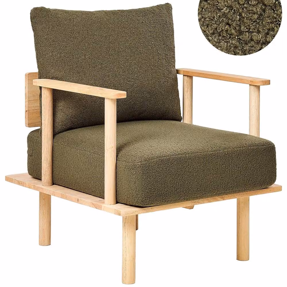 Wyld Haus Japandi Armchair in Green Bouclé with Rubberwood Frame – 2