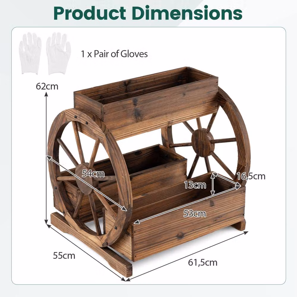 Costway Rustic Wood 2-tier Raised Garden Bed Wagon Planter with 3 Growing Boxes in Brown – 2