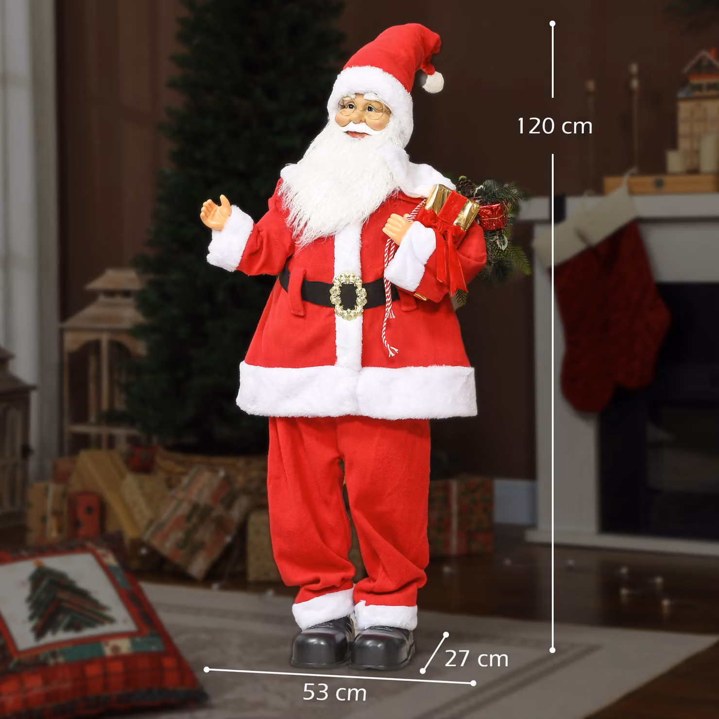 HOMCOM Life Size Classic Santa Claus Christmas Decoration with LED Lights, Red and White, Height: 120 cm – 3