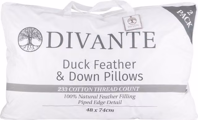 Divante Pair of Soft White Rectangular Duck Feather and Down Pillows with Cotton Cover