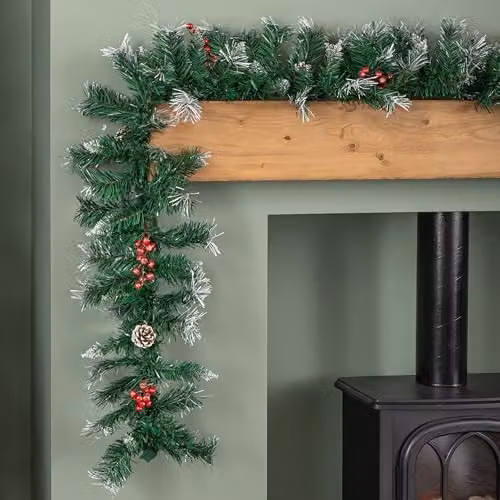 Samuel Alexander 2.7m Green Mixed Needle Christmas Garland with Pine Cones and Red Berries – 2
