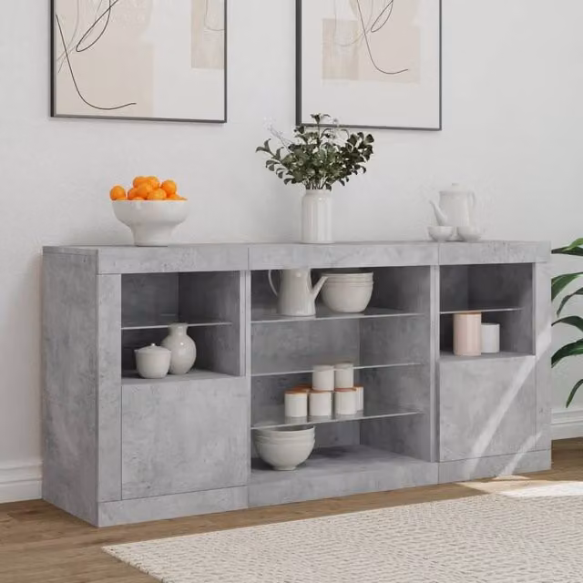 Berkfield Home Sideboard with Integrated LED Lights in Concrete Grey, W: 142.5 cm, D: 37 cm, H: 67 cm – 1