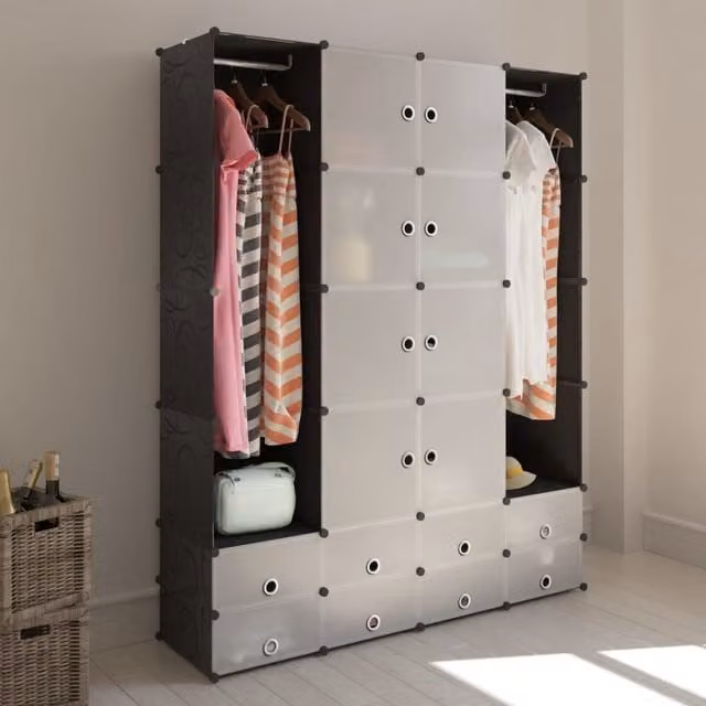 Berkfield Home Modular Cabinet with 18 Compartments, Black and White, W/D/H: 37 x 18 x 180.5 cm