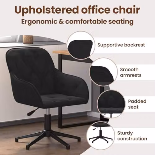 vidaXL Modern Black Velvet Task Chair with Armrests and 360 Degree Swivel, W/D/H: 56 x 61.5 x 72 cm – 4