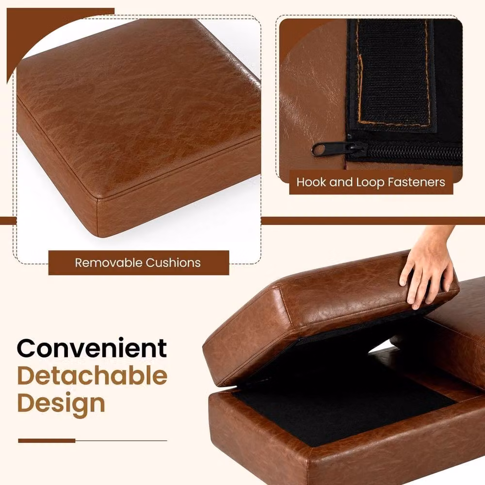 VOGREX Brown Modern Salon Reception Bench with Synthetic Leather and Fabric Upholstery – 5