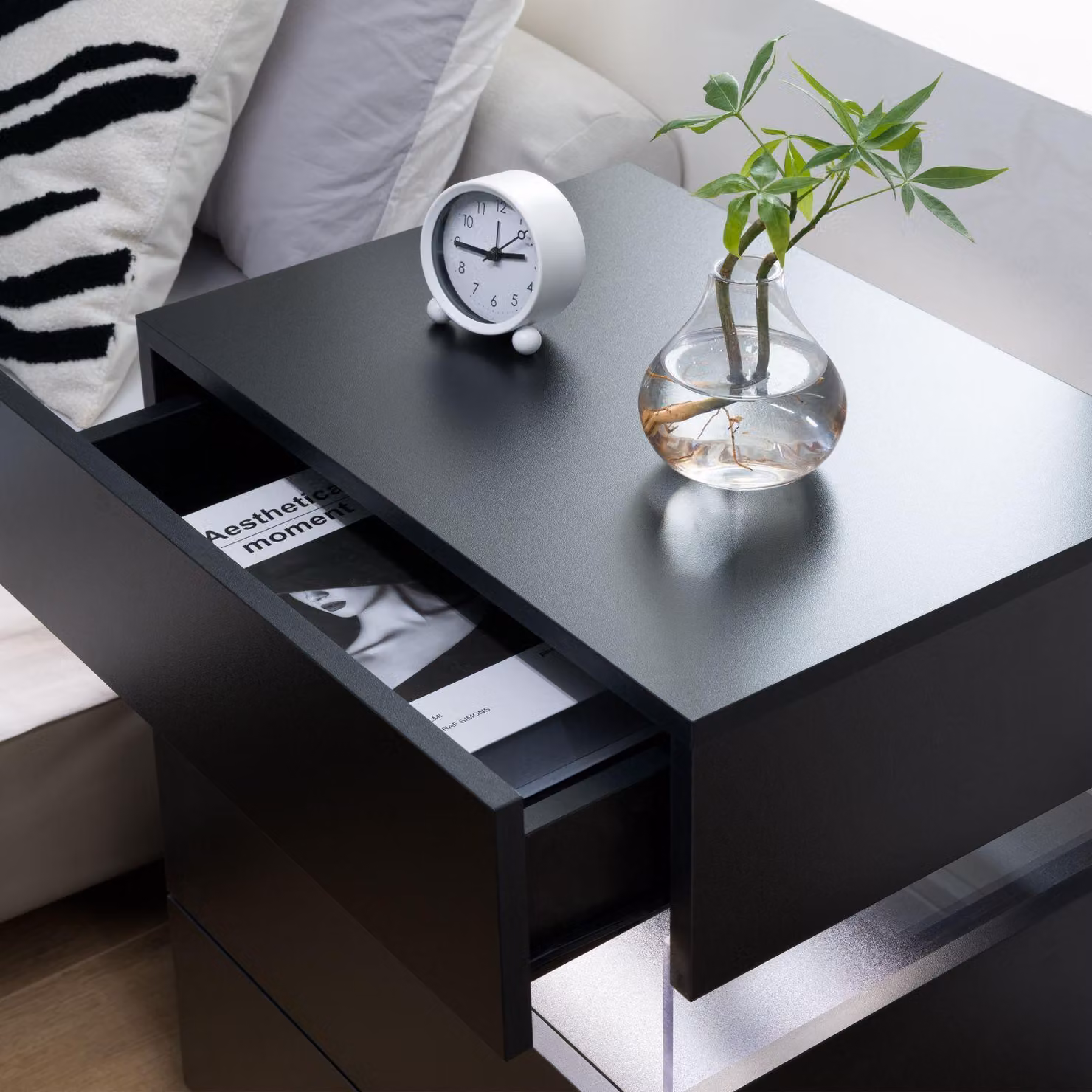 Aosom Black LED Bedside Table with 3 Storage Drawers and Multi-Colour RGB Light, W: 37.5 cm, D: 50 cm, H: 60 cm – 6