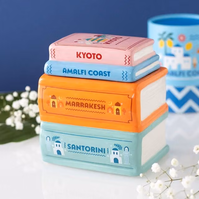 Gloriously Good Travel Diary Stack Ceramic Aromatherapy Tealight Burner in Multicoloured Orange
