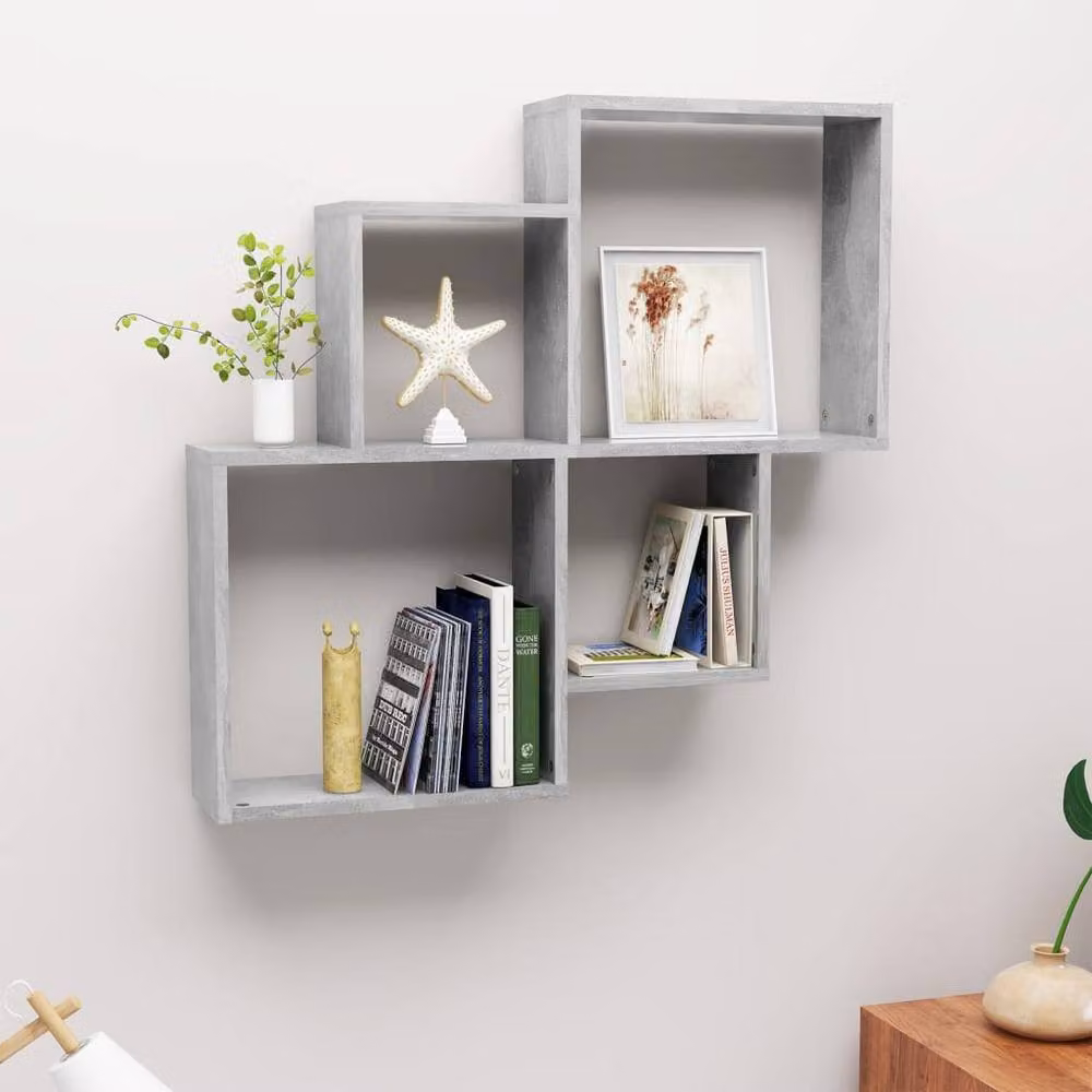 Berkfield Home Wall Mounted Cube Shelf in Concrete Grey, W: 80 cm, D: 15 cm, H: 78.5 cm – 2