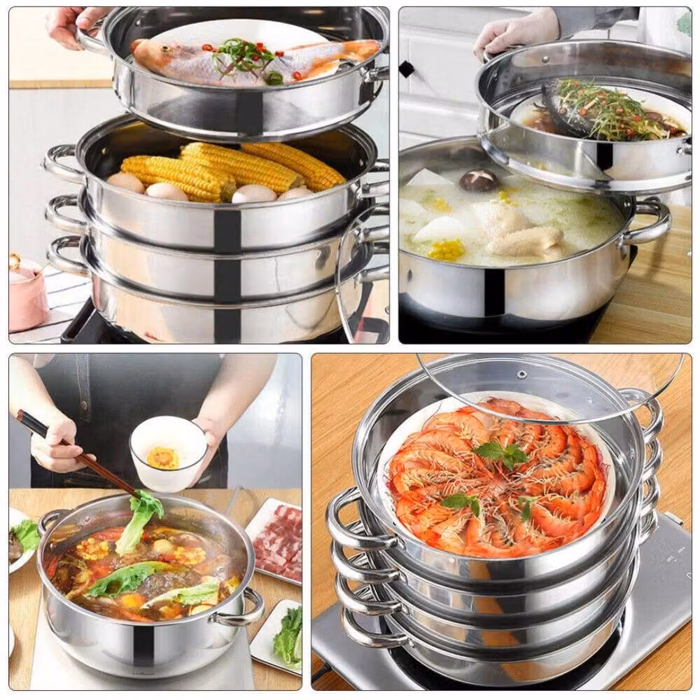 Kelvenix Stainless Steel Induction Hob Multi Veg Cooker Pot Set in Silver – 2