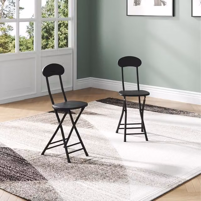 Set of 2 Komore Modern Stackable Folding Chairs in Black MDF and Powder Coated Steel