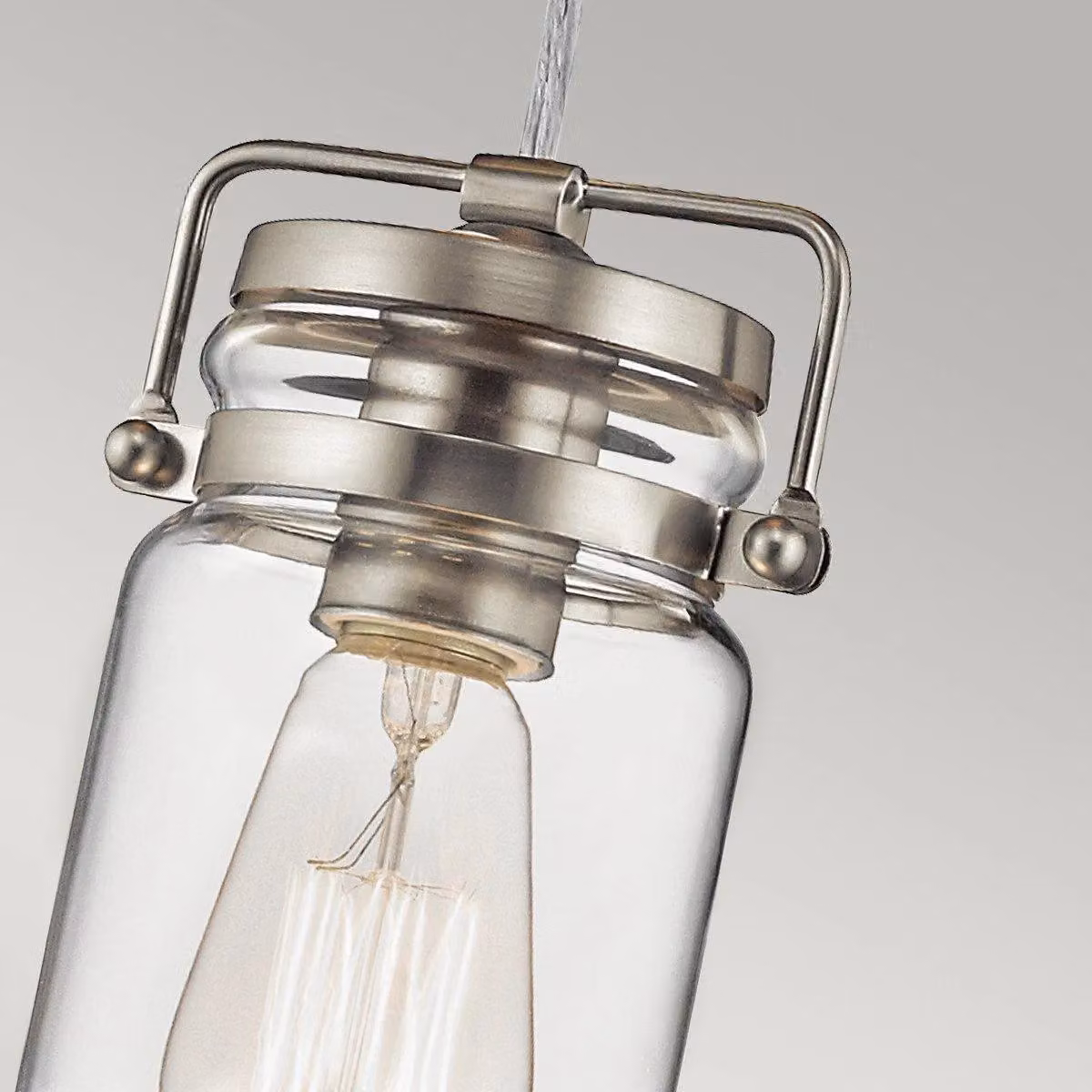 Netlighting Brinley 1 Light Ceiling Mini Pendant in Grey and Silver with Transparent Glass Shade and E27 Socket – 2