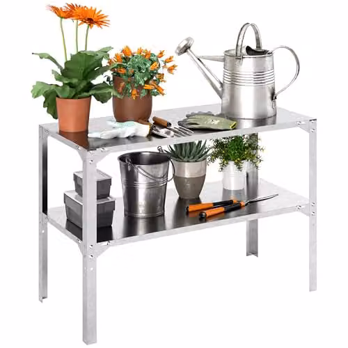Outsunny 2 Tier Metal Potting Bench Work Table in Silver Tone, W/D/H: 110 x 50 x 75 cm – 1