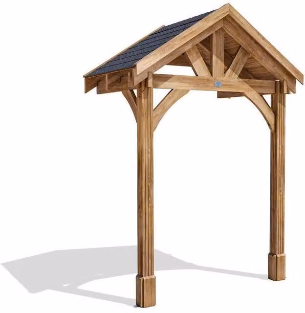 Dunster House Wooden Porch Canopy Kit with Black Shingles and 2 Posts in Brown – 1