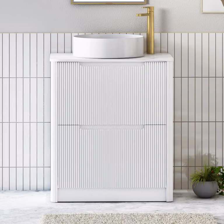 Royal Bathrooms Avenza Matt White 2 Drawer Floor Standing Vanity Unit with Carrara White Undrilled Worktop