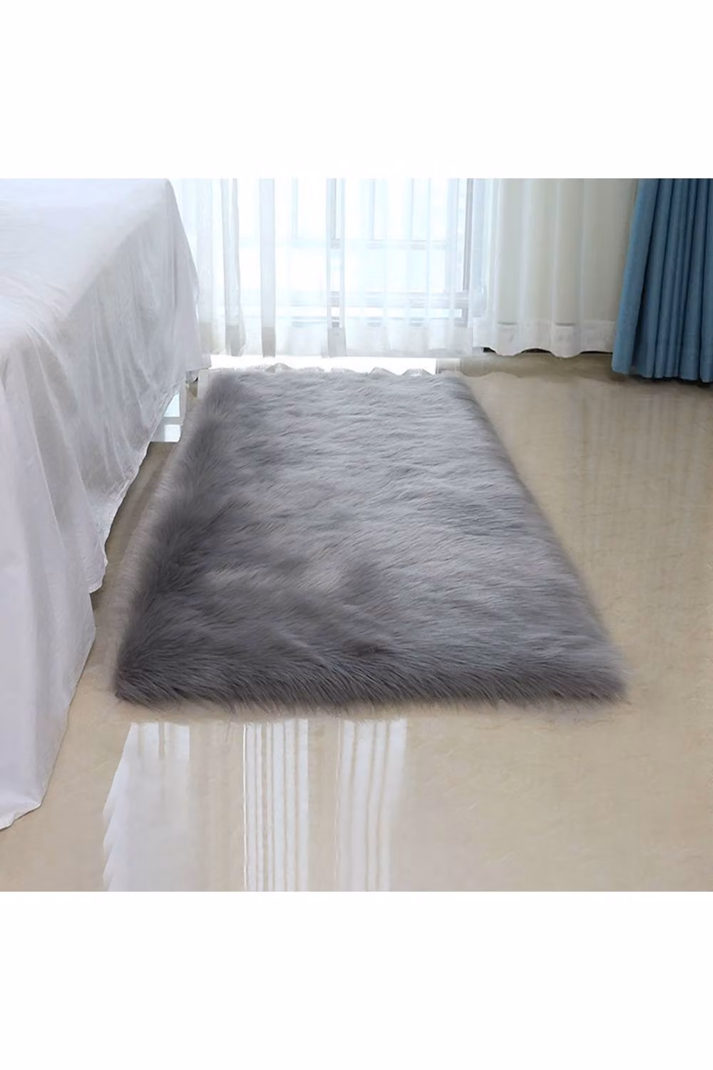 Garden Sanctuary Grey Rectangular Super Soft Shaggy Faux Fur Area Rug, W: 90 cm, D: 60 cm, H: 1 cm – 2