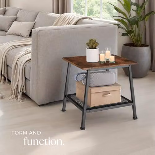 tectake Industrial Design Side Table with MDF and Metal Construction in Brown and Black, W/D/H: 45.5 x 45.5 x 47 cm – 2