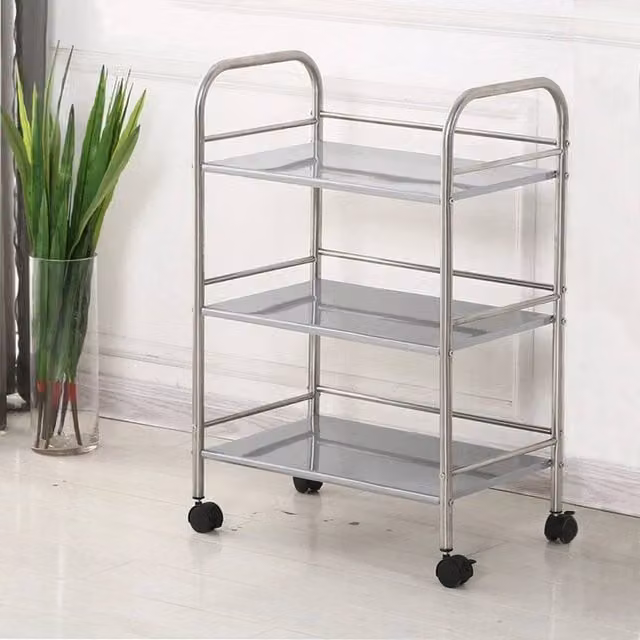 SPETLEK 3 Tier Stainless Steel Freestanding Rack Shelf Stand in Silver, W: 60 cm, H: 76 cm, D: 60 cm – 1