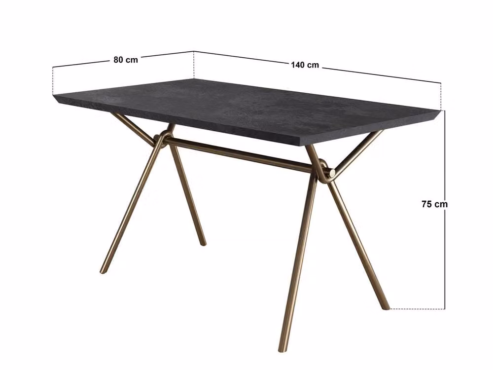 Solace+Co Lexi Rectangular Dining Table in Black and Gold with X-Frame Metal Legs, W/D/H: 140 x 75 x 80 cm – 4