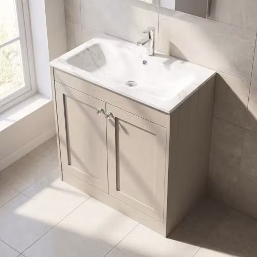 Balterley Floor Standing Vanity Unit with Rectangular Basin and Soft Close 2 Doors in Pebble Grey, W/D/H: 80 x 45.3 x 80 cm – 3
