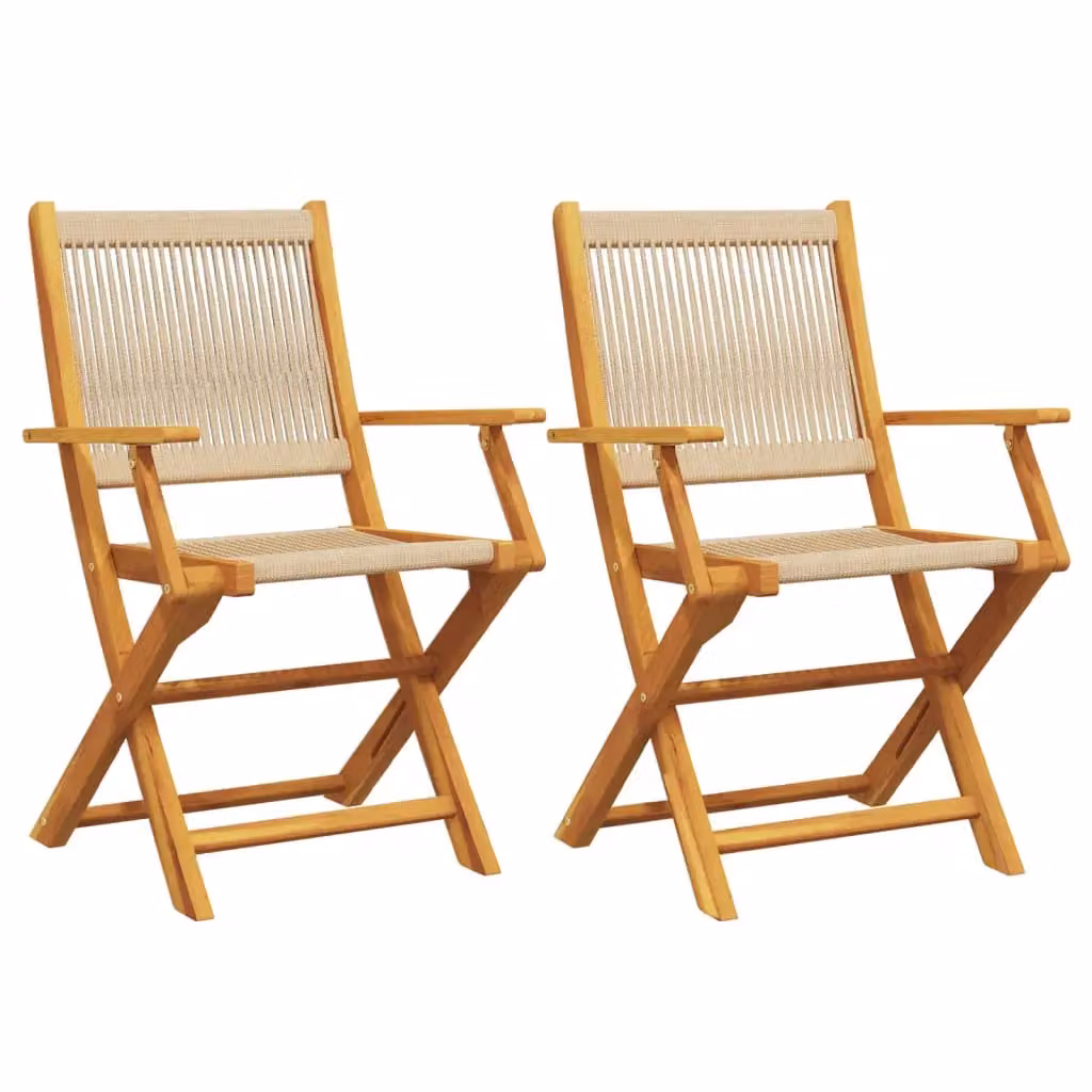 Berkfield Home Set of 2 Beige Acacia Wood and Polypropylene Garden Chairs – 2