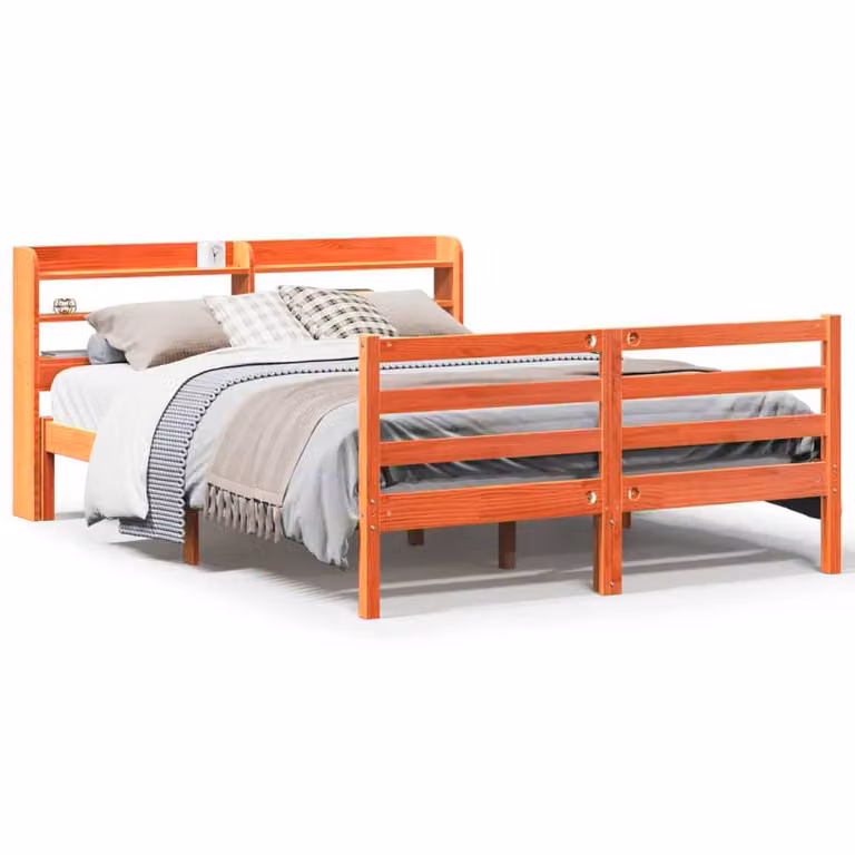 Berkfield Home Solid Wood Pine Bed Frame in Wax Brown, W/D/H: 160 x 200 cm