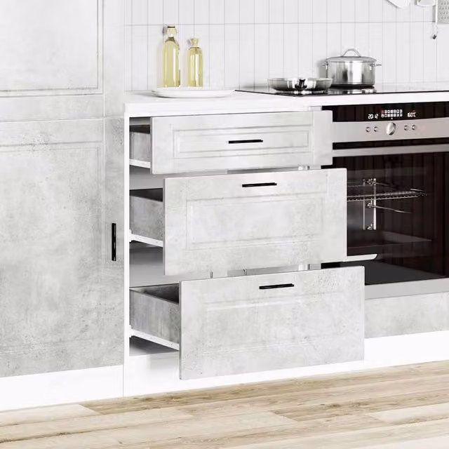Berkfield Home Porto Kitchen Base Cabinet in Concrete Grey Engineered Wood, H 81.5 x W 60.0 x D 46.0 cm