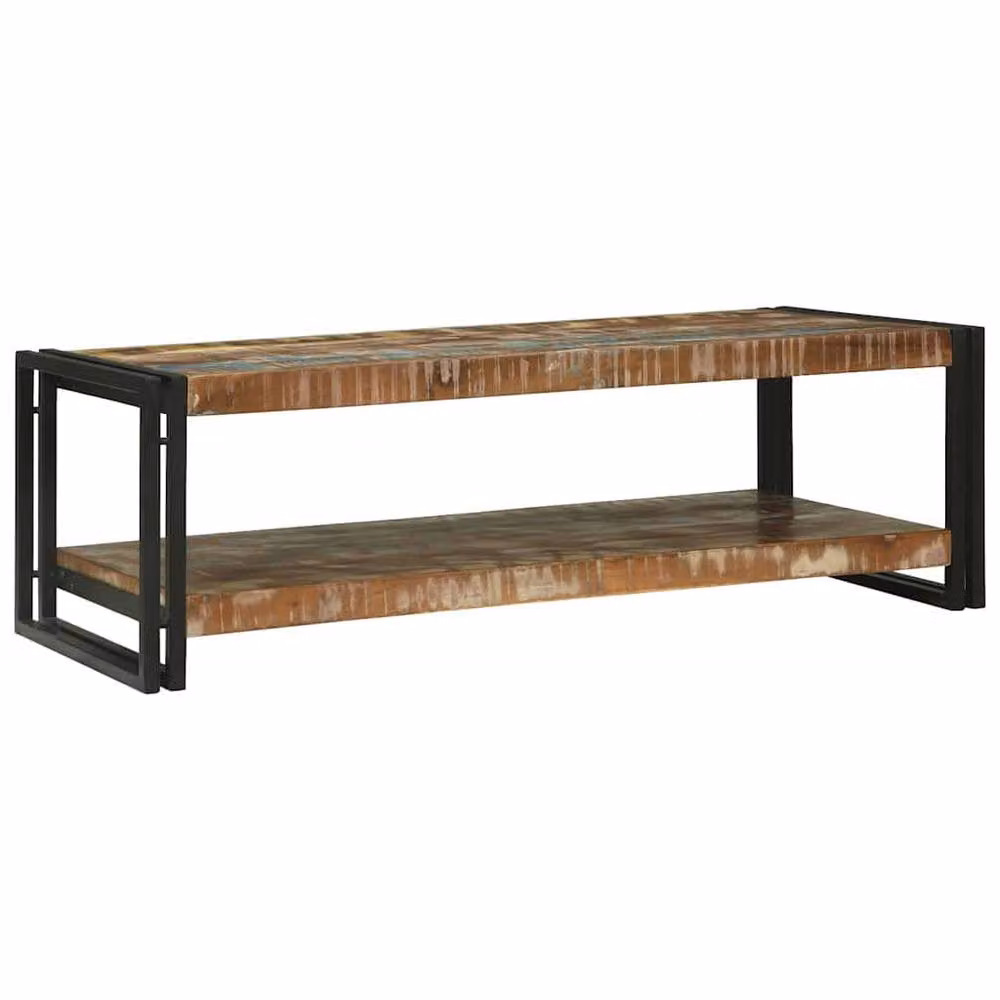 Berkfield Home Multicolour Reclaimed Solid Wood and Metal Industrial Coffee Table W/D/H: 120 x 50 x 38 cm – 2
