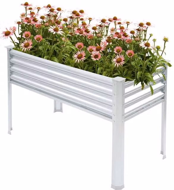 EONLION Metal Raised Garden Bed Elevated Planter in Silver, W/D/H: 120 x 80 x 60 cm