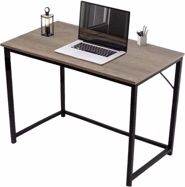 House of Home Rustic Computer Desk with Black Metal Frame in Brown