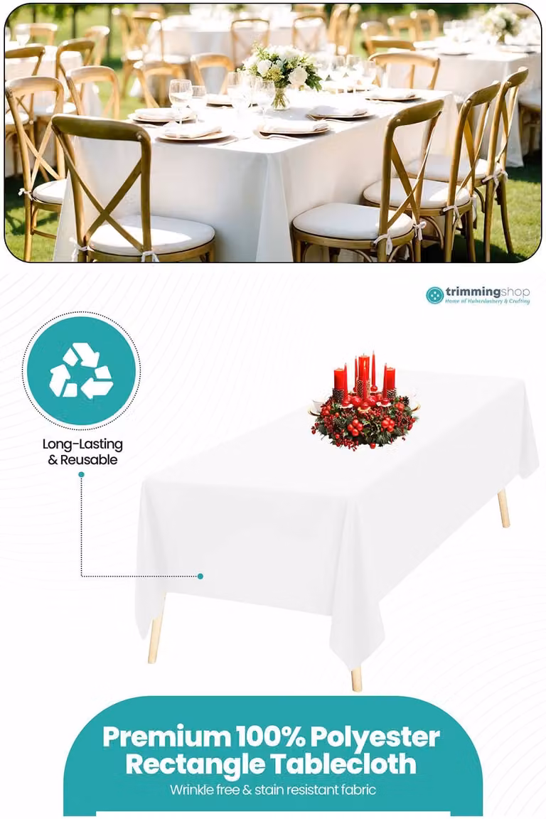 Neel Blue 10-Piece Rectangular Polyester and Linen Tablecloth Set in White, W: 228.6 cm x L: 396.24 cm