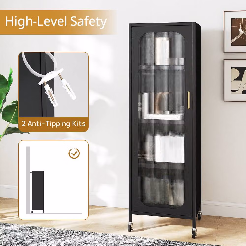 Gymax 5-Tier Metal Storage Cabinet in Matt Black with Wheels for Kitchen and Home Office – 7