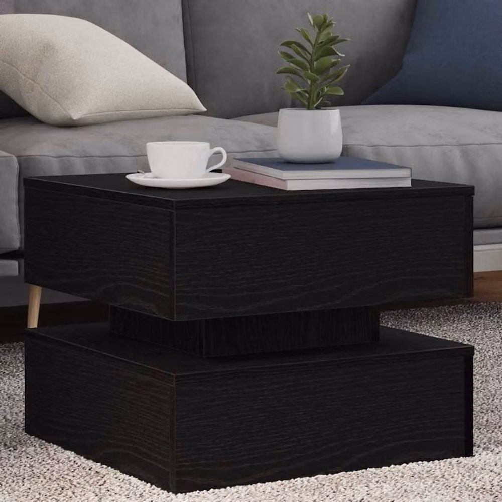 Berkfield Home Modern Square Coffee Table with LED Lights in Black Oak, W/D/H: 50 x 50 x 40 cm – 2