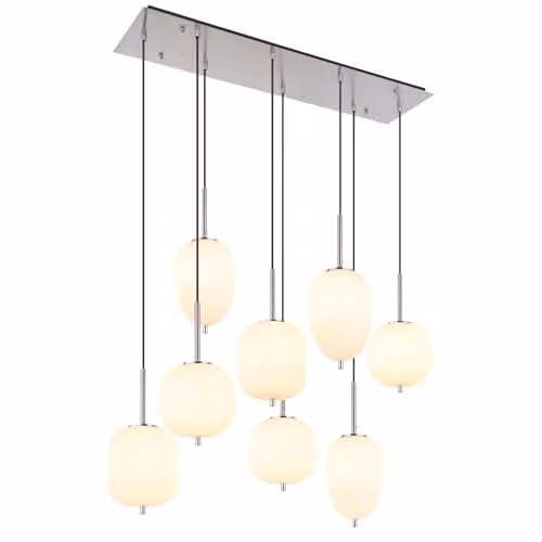 Globo Lighting Modern 8-Bulb Glass and Metal Pendant Light for Dining or Living Rooms, Grey/White, Height Adjustable – 1