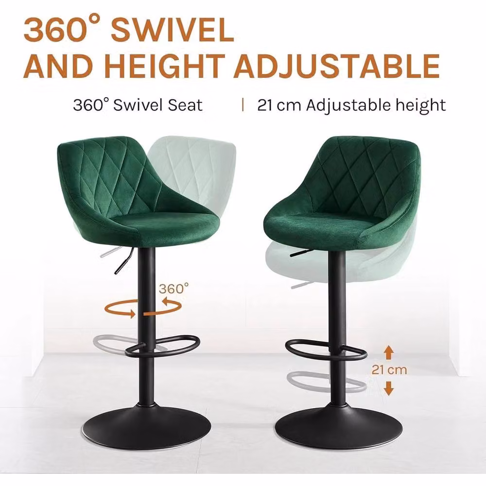 NESTLUNE Set of 2 Green Velvet Swivel Bar Stools for Kitchen and Breakfast Bar – 6