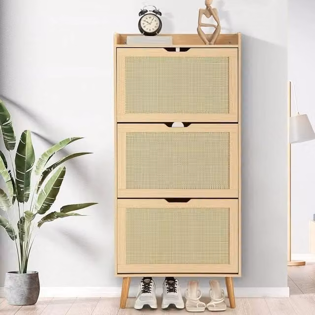 KORVIXA Shoe Cabinet with 3 Tilting Compartments in Beige, W/D/H: 100 x 23.5 x 100 cm – 1