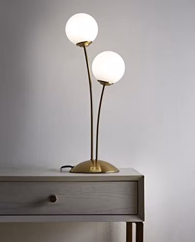 K LIVING Mabel 2 Light Table Lamp in Gold and White with Glass Spheres