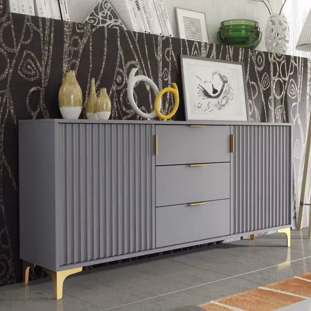 Creative Furniture Tide Crest Gold Sideboard in Grey and Gold, Width: 140 cm