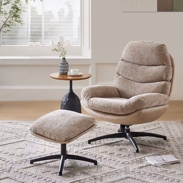 Komore Modern Brown Fabric Lounge Chair with Ottoman