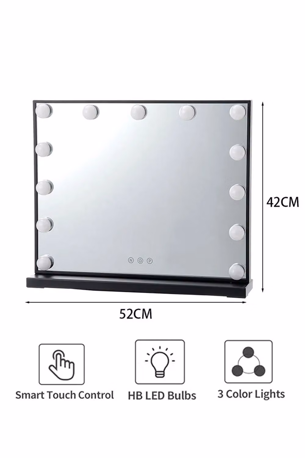 Living and Home Hollywood Vanity Mirror with Smart Touch Screen, Memory Function and 3 Colour Light Modes, Black – 3