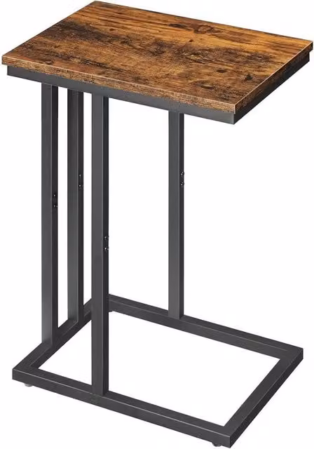 VOGREX Rustic Brown Slim C-Shaped Side Table with Wood and Metal Sled Base