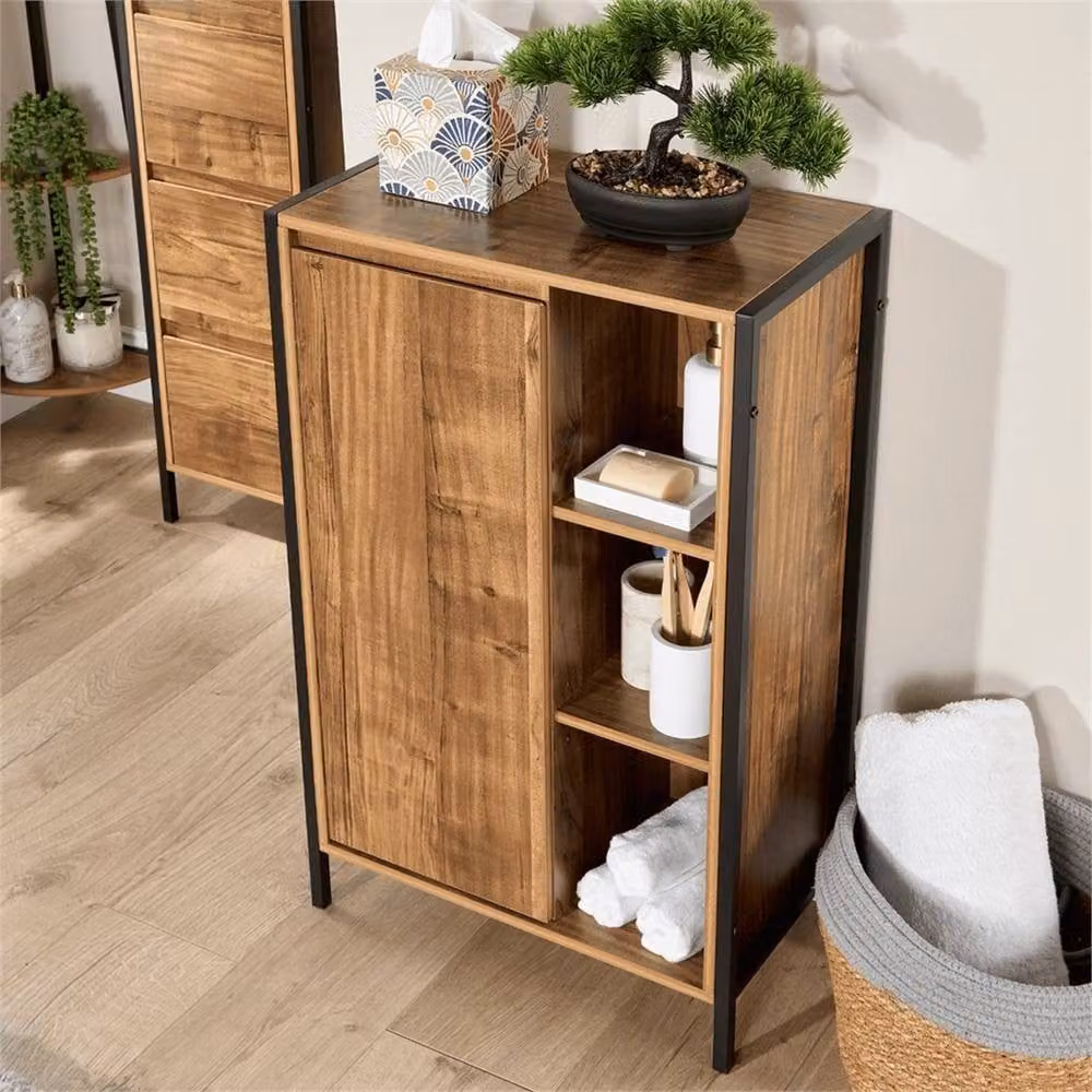 Nordara Brown Wood Freestanding Single Door Bathroom Storage Cabinet with Internal Shelves – 5