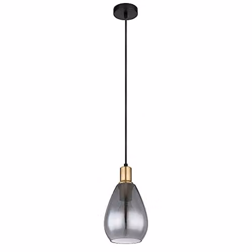 Globo Lighting Modern Smoked Glass Pendant Light in Black and Brass, D 15 cm x H 120 cm