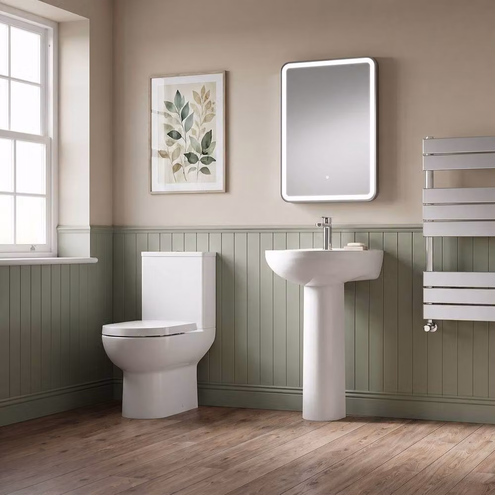 Balterley Morridge Round Compact Rimless Ceramic Toilet Pan and Cistern with Soft Close Seat, White, W: 375 mm, D: 620 mm – 2