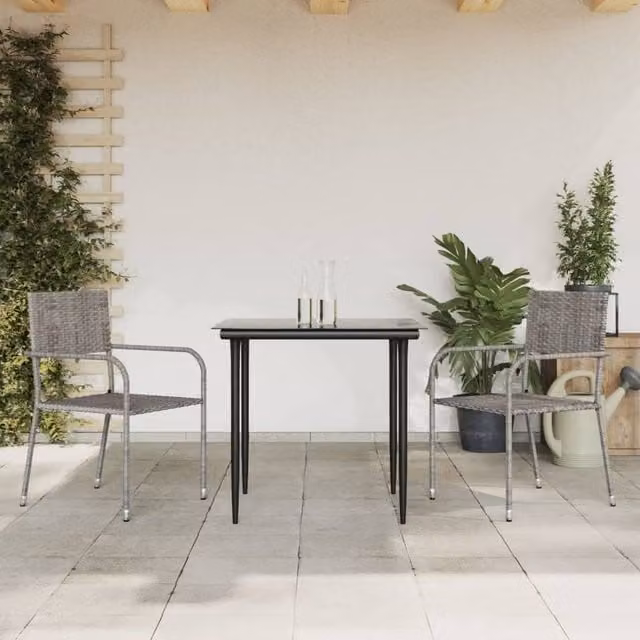 Berkfield Home 3 Piece Modern Garden Dining Set in Grey and Black Poly Rattan and Steel