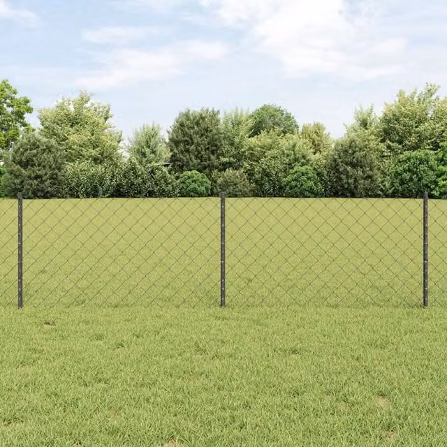 Berkfield Home Grey Steel Chain Link Fence with 22 U-Profile In-Ground Posts, 0.6 x 25 m